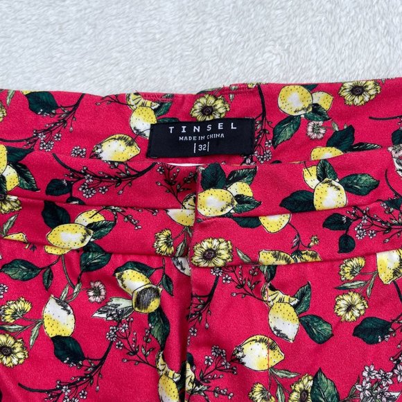 Tinsel Botanical Lemon Fruit Floral Print Shorts Womens 1X Red Pockets High Rise - Picture 4 of 12